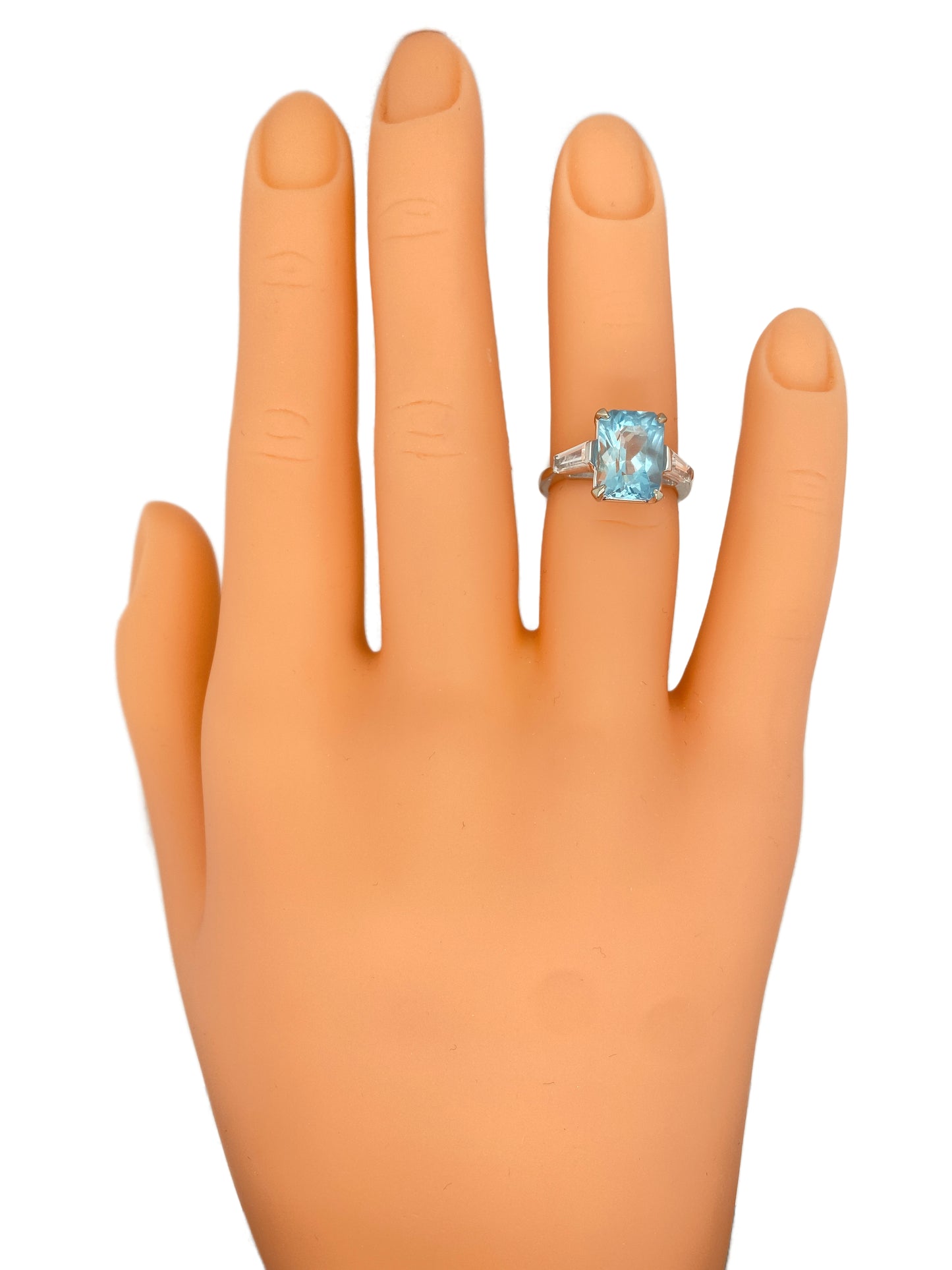 Circa 1920s 2.50 Carat Aquamarine and White Sapphire Ring in 14K White Gold