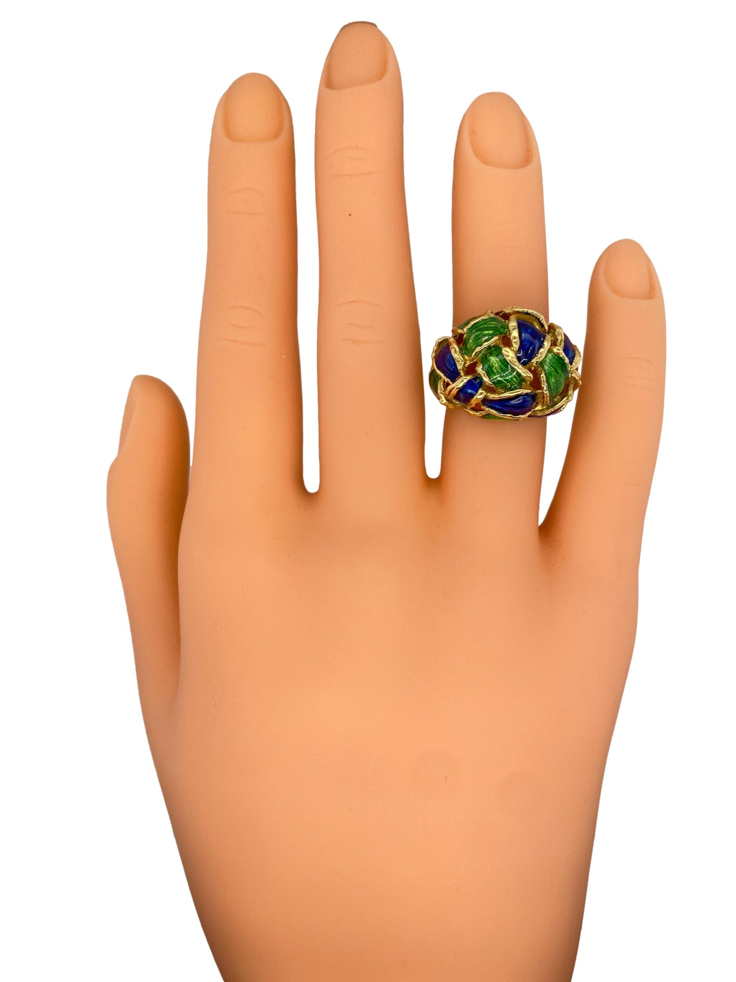 Tiffany & Co. Blue and Green Enamel Ribbon Ring in 18K Gold