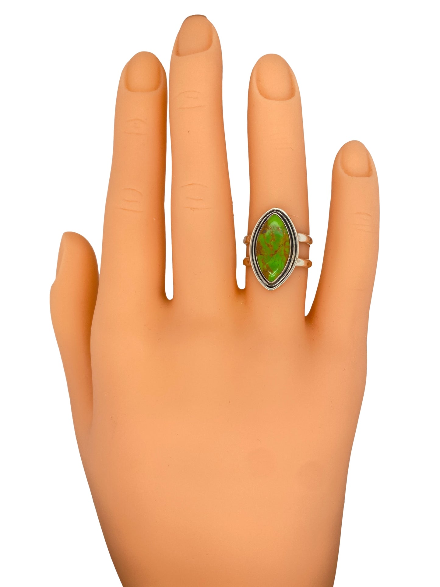 Circa 1990s Green Turquoise Cocktail Ring in Sterling Silver