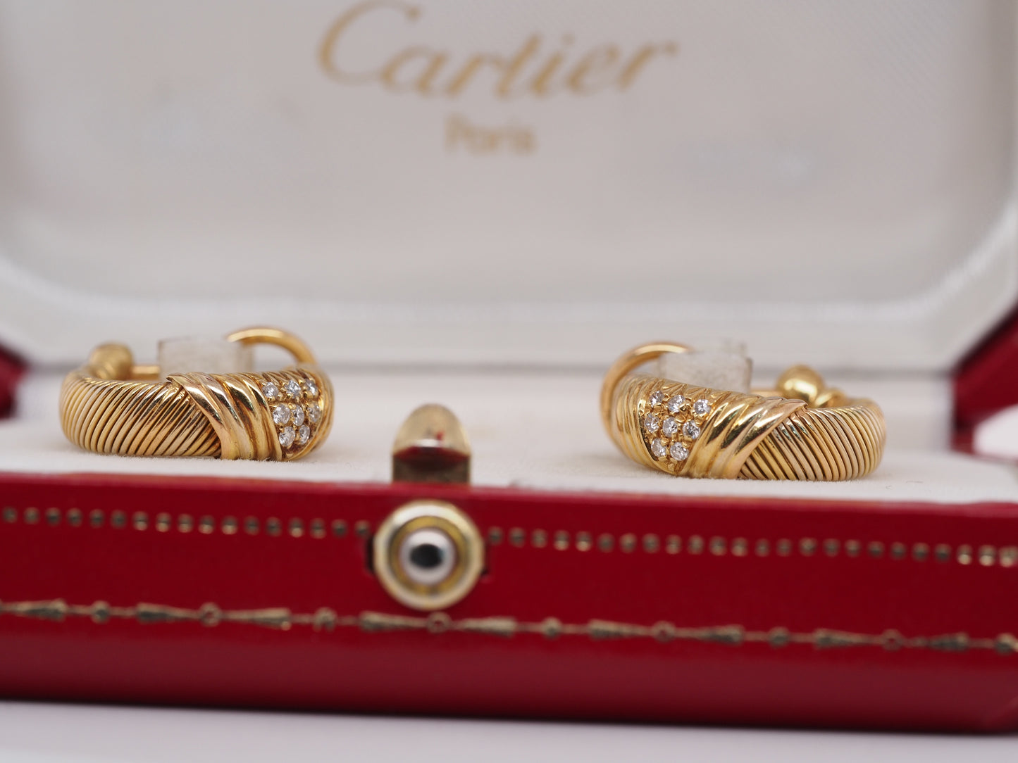 Cartier 18K Yellow Gold and Diamond Hoop Earrings
