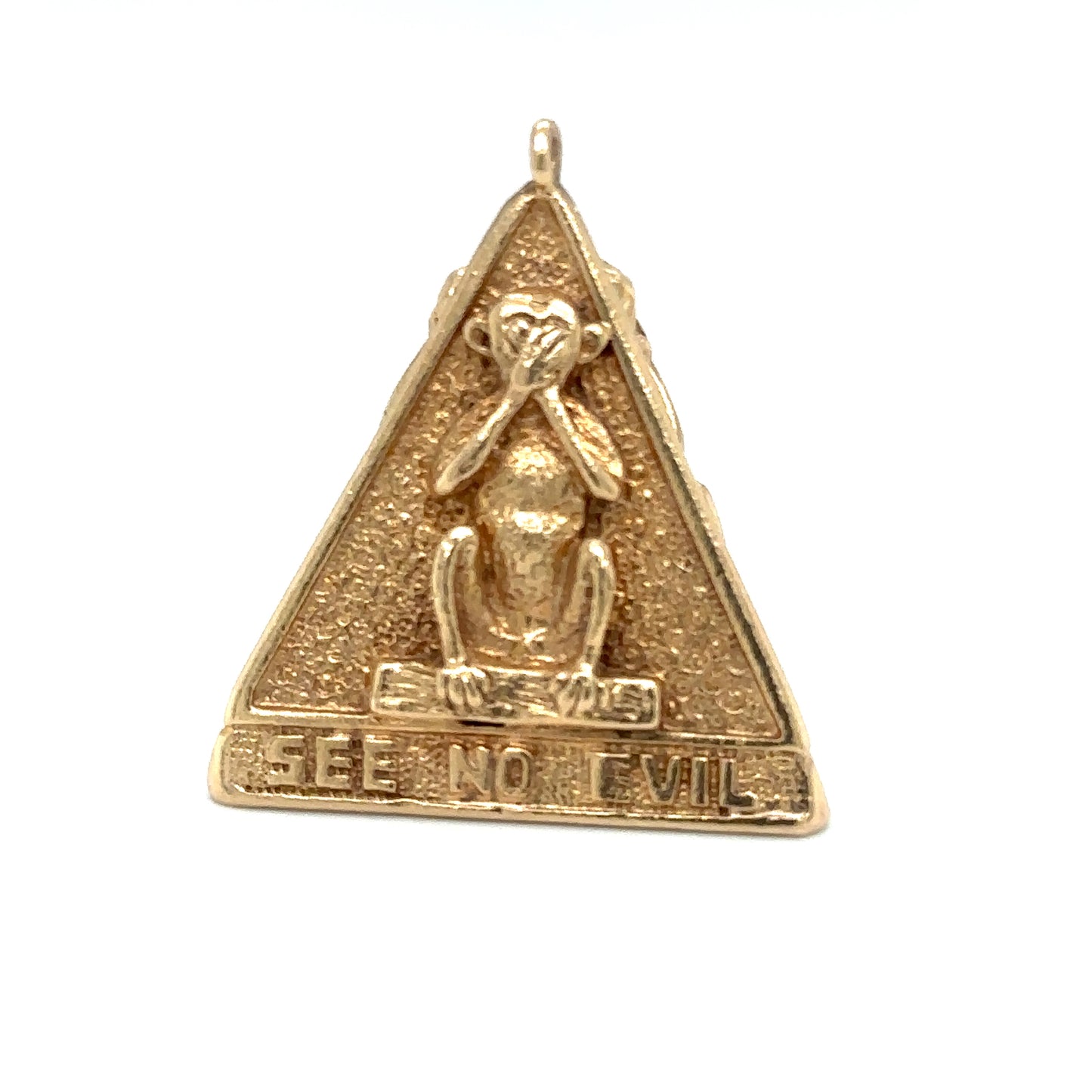 Circa 1980s Three Wise Monkeys Pyramid Pendant in 14K Gold