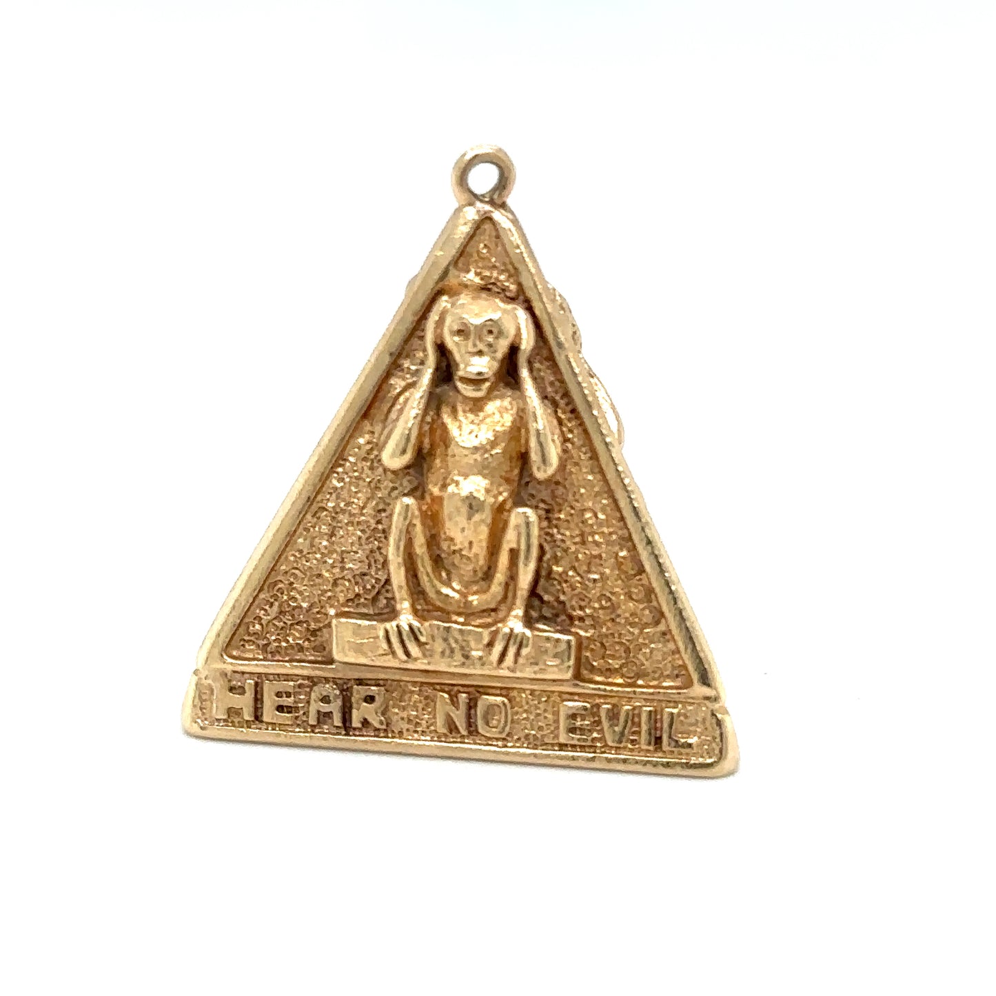 Circa 1980s Three Wise Monkeys Pyramid Pendant in 14K Gold