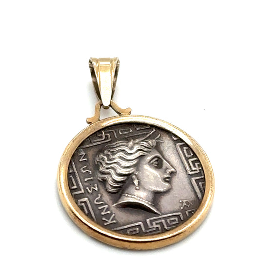 Circa 2000s Greek Athena Coin Pendant in 14K Gold