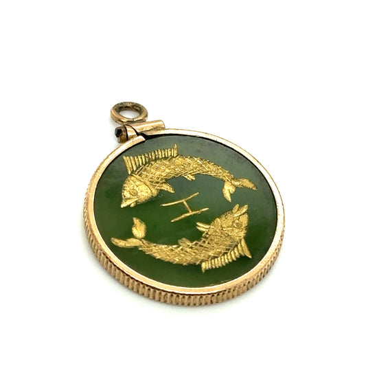 Circa 1960s Intaglio Style Pisces Fish Zodiac Pendant in 10K Gold