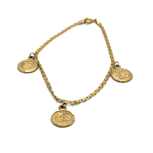 Circa 1990s Chinese Character Charm Bracelet in 10K Gold
