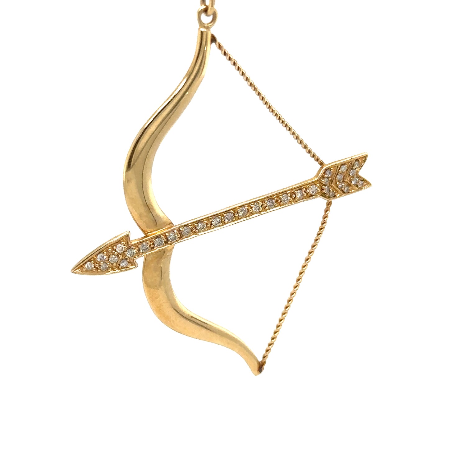 Circa 2000s Diamond Bow and Arrow Pendant and Chain in 14K Gold