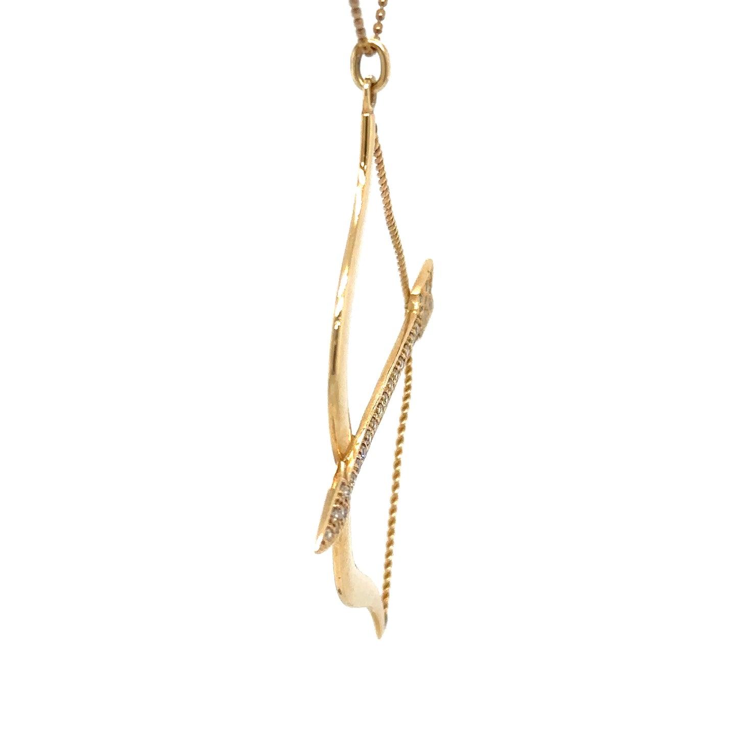 Circa 2000s Diamond Bow and Arrow Pendant and Chain in 14K Gold