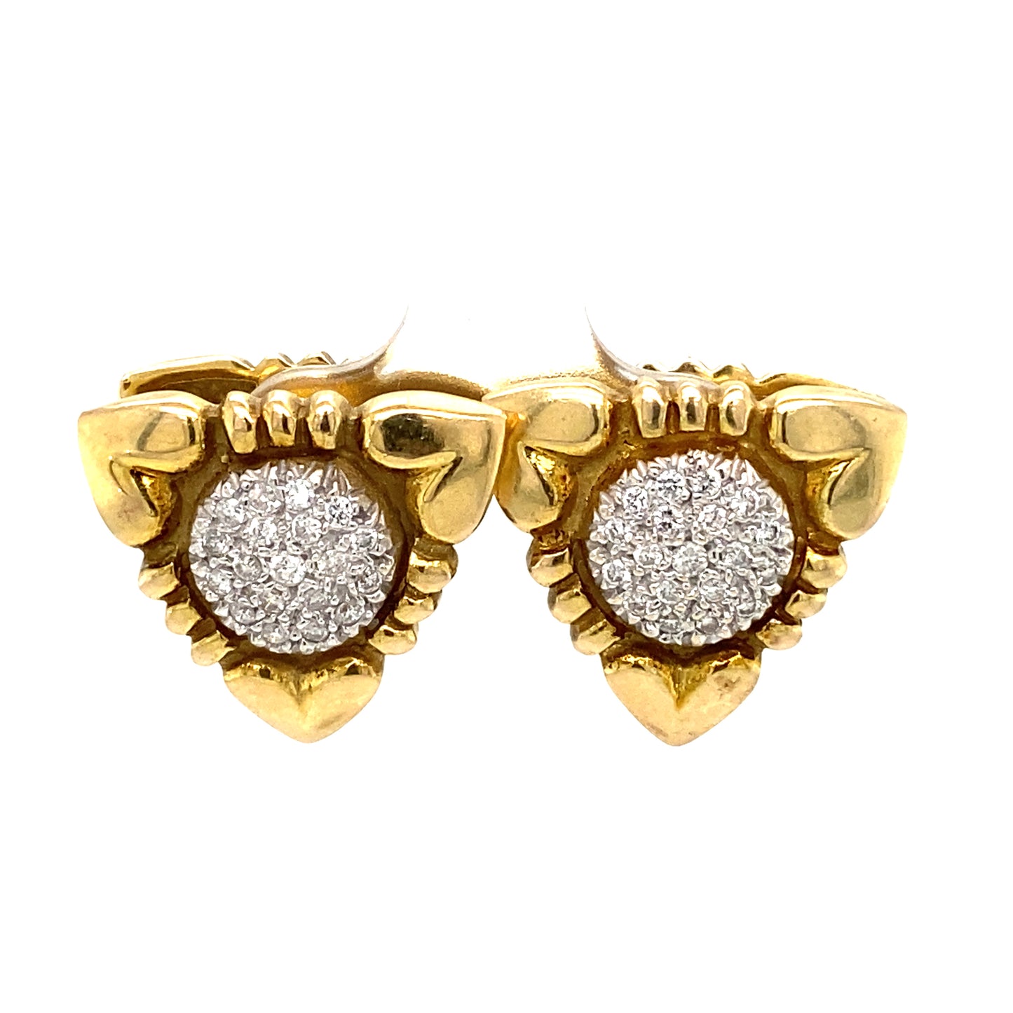 Circa 1950s Reversible Triangular Earrings with Diamonds in 14K Gold