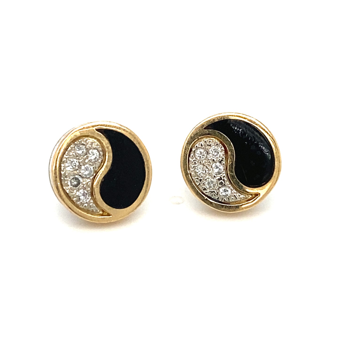 Hawaiian Black Coral and Diamond Yin-Yang Stud Earrings in 14K Gold