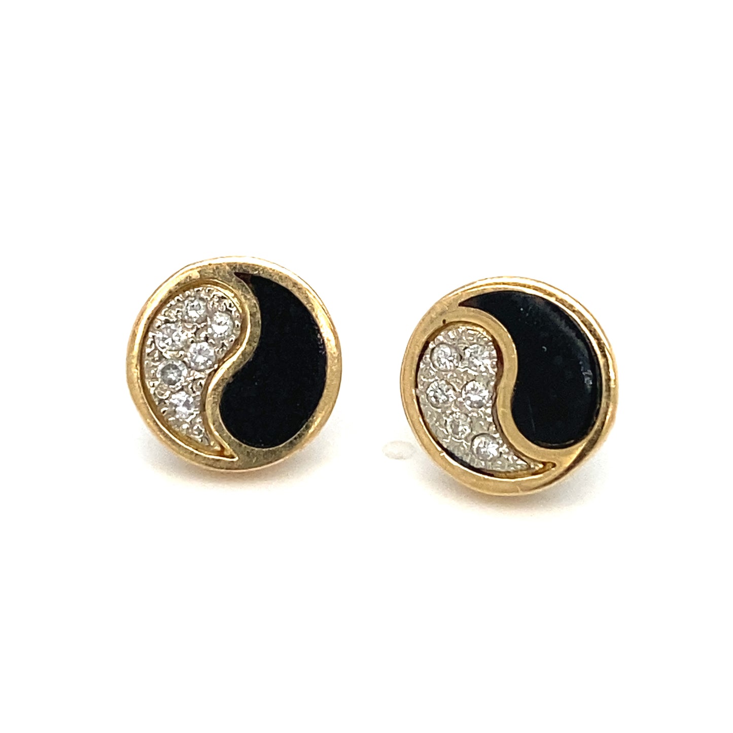 Hawaiian Black Coral and Diamond Yin-Yang Stud Earrings in 14K Gold