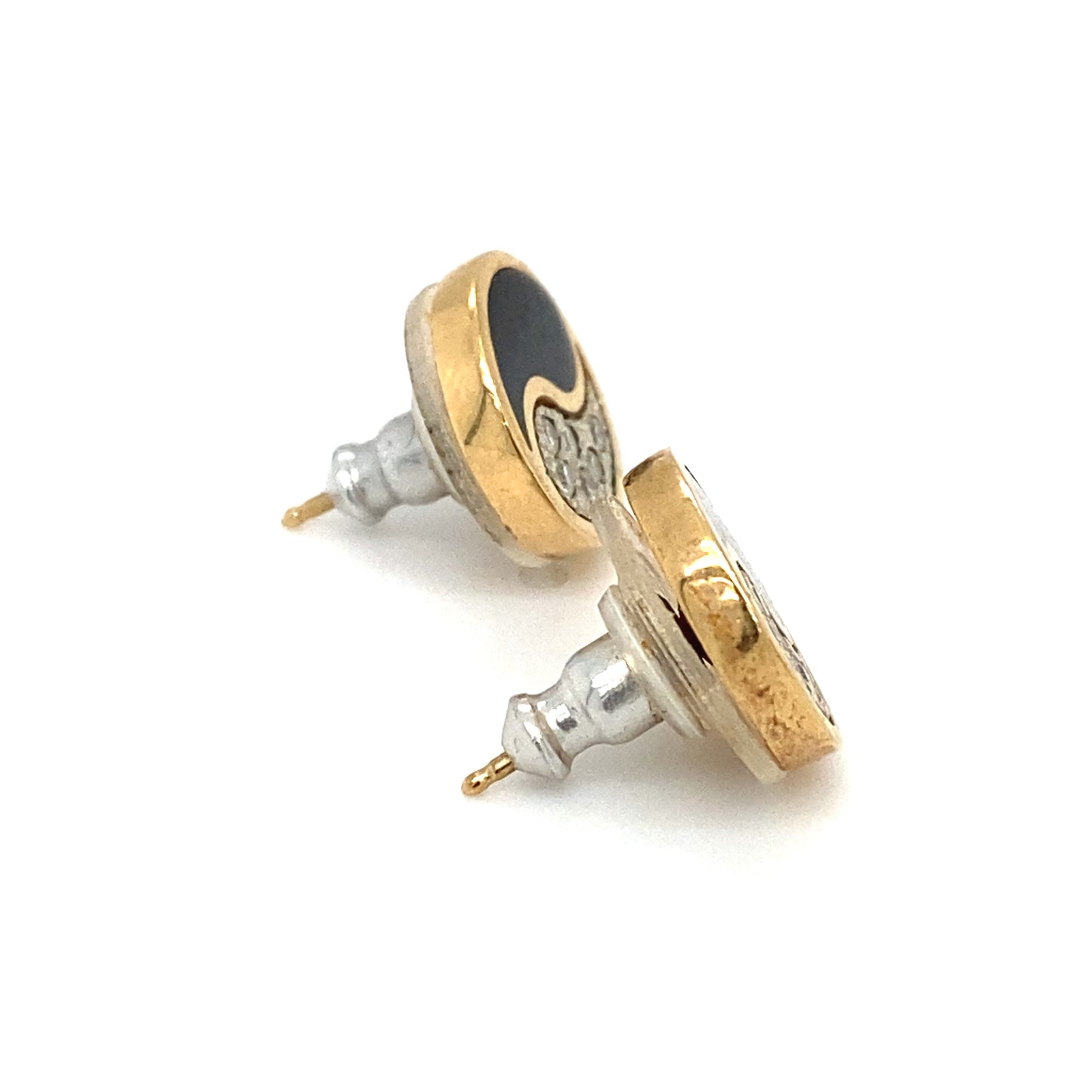 Hawaiian Black Coral and Diamond Yin-Yang Stud Earrings in 14K Gold