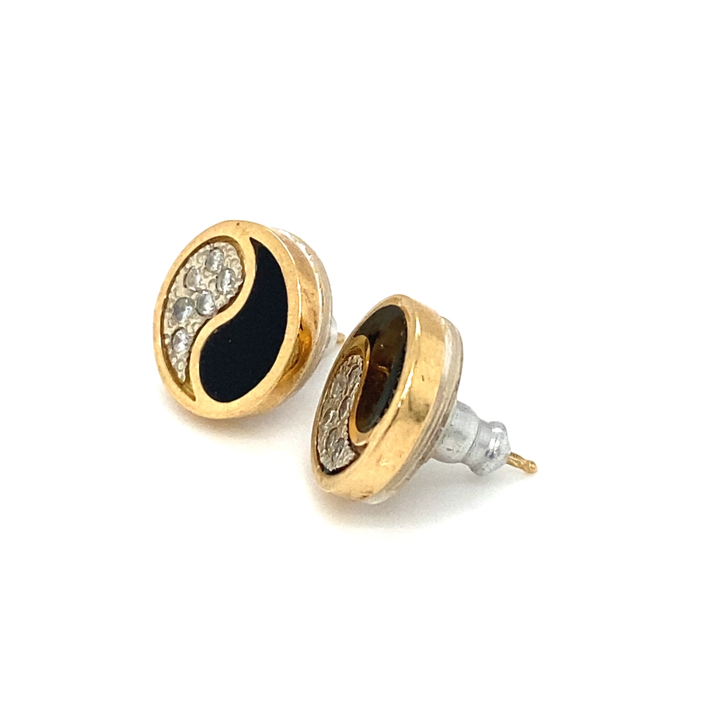 Hawaiian Black Coral and Diamond Yin-Yang Stud Earrings in 14K Gold