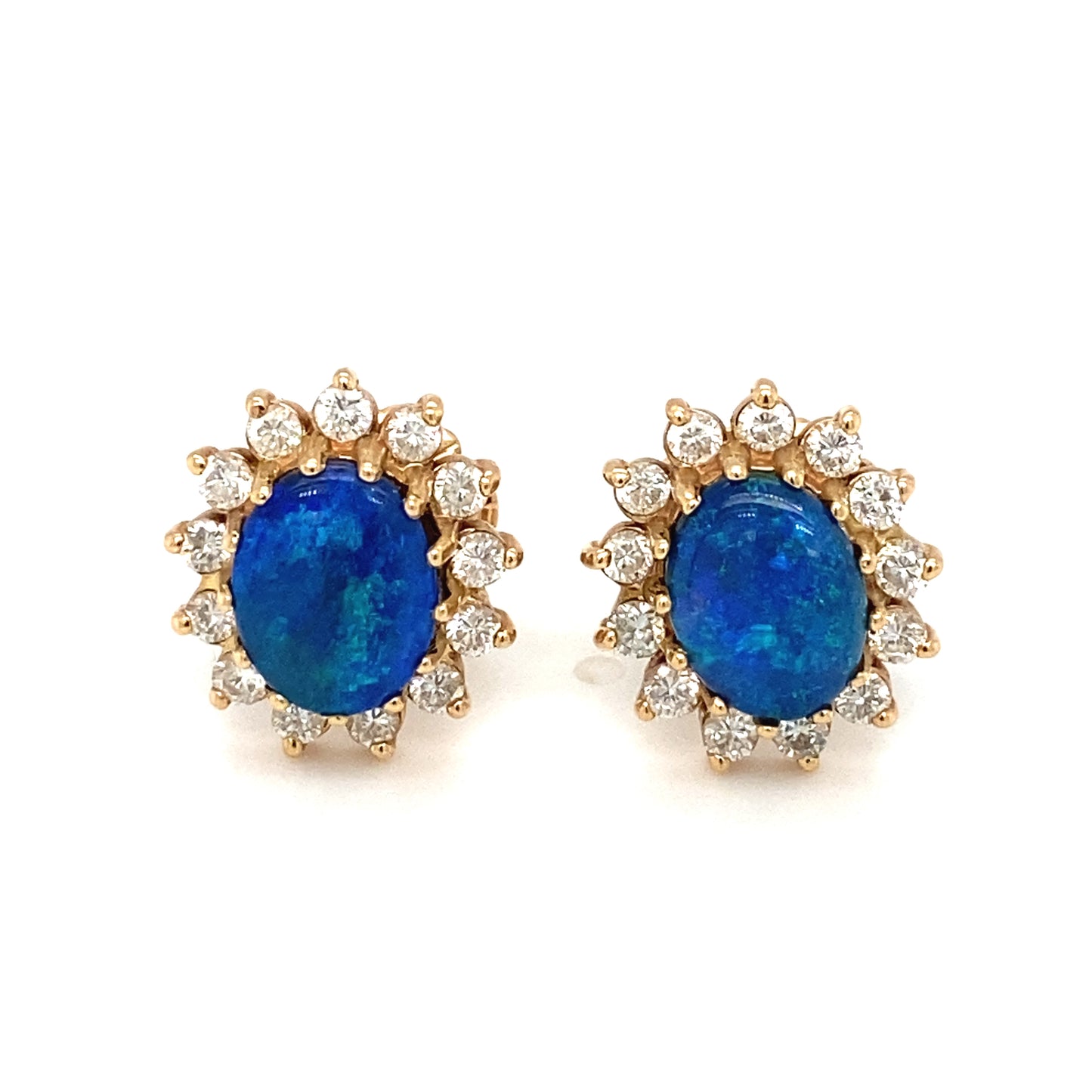 Circa 2000s Opal Doublet Stud Earrings with Diamonds in 14K Gold