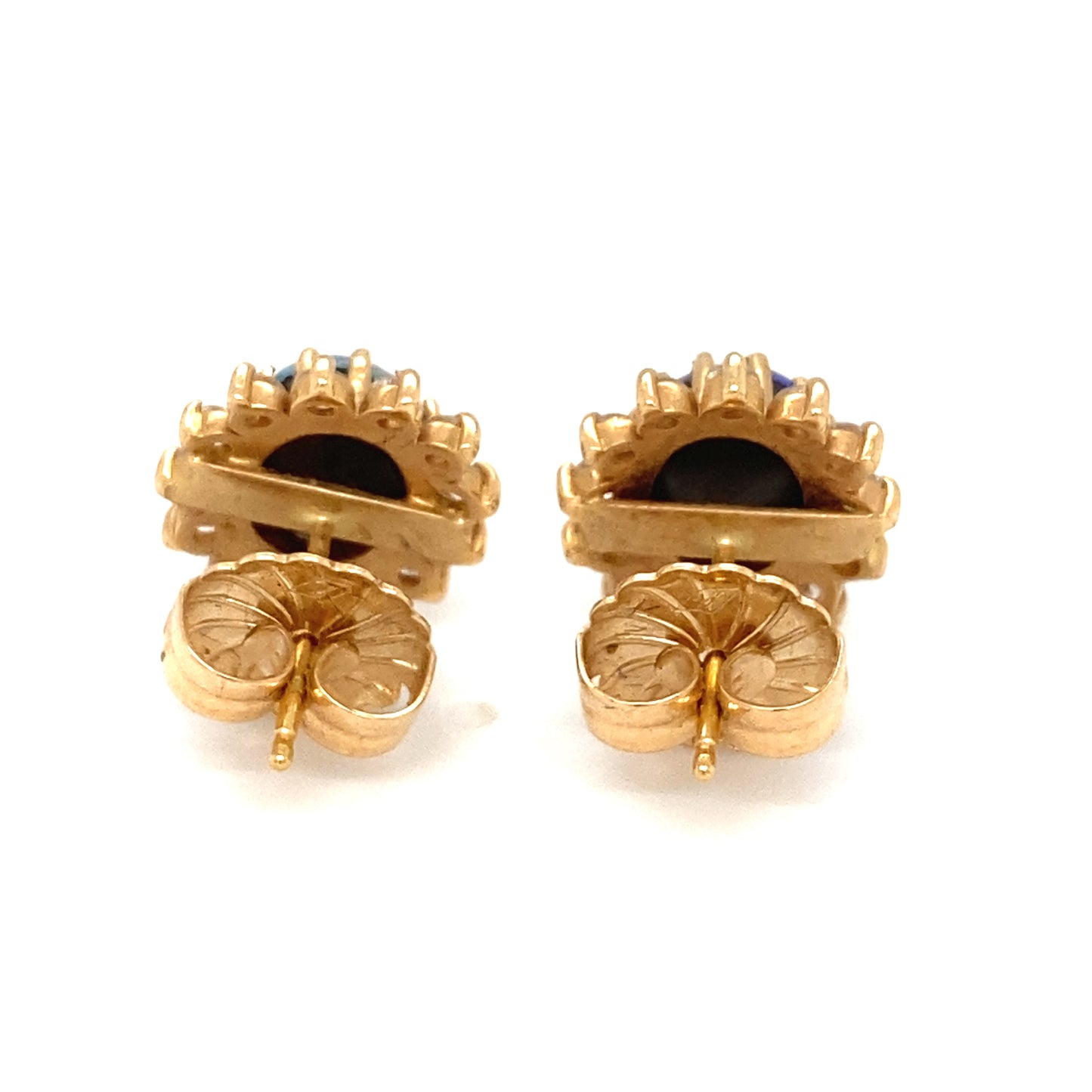 Circa 2000s Opal Doublet Stud Earrings with Diamonds in 14K Gold