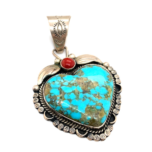 Mabel Watson Heart Pendant with Turquoise and Coral in Sterling Silver