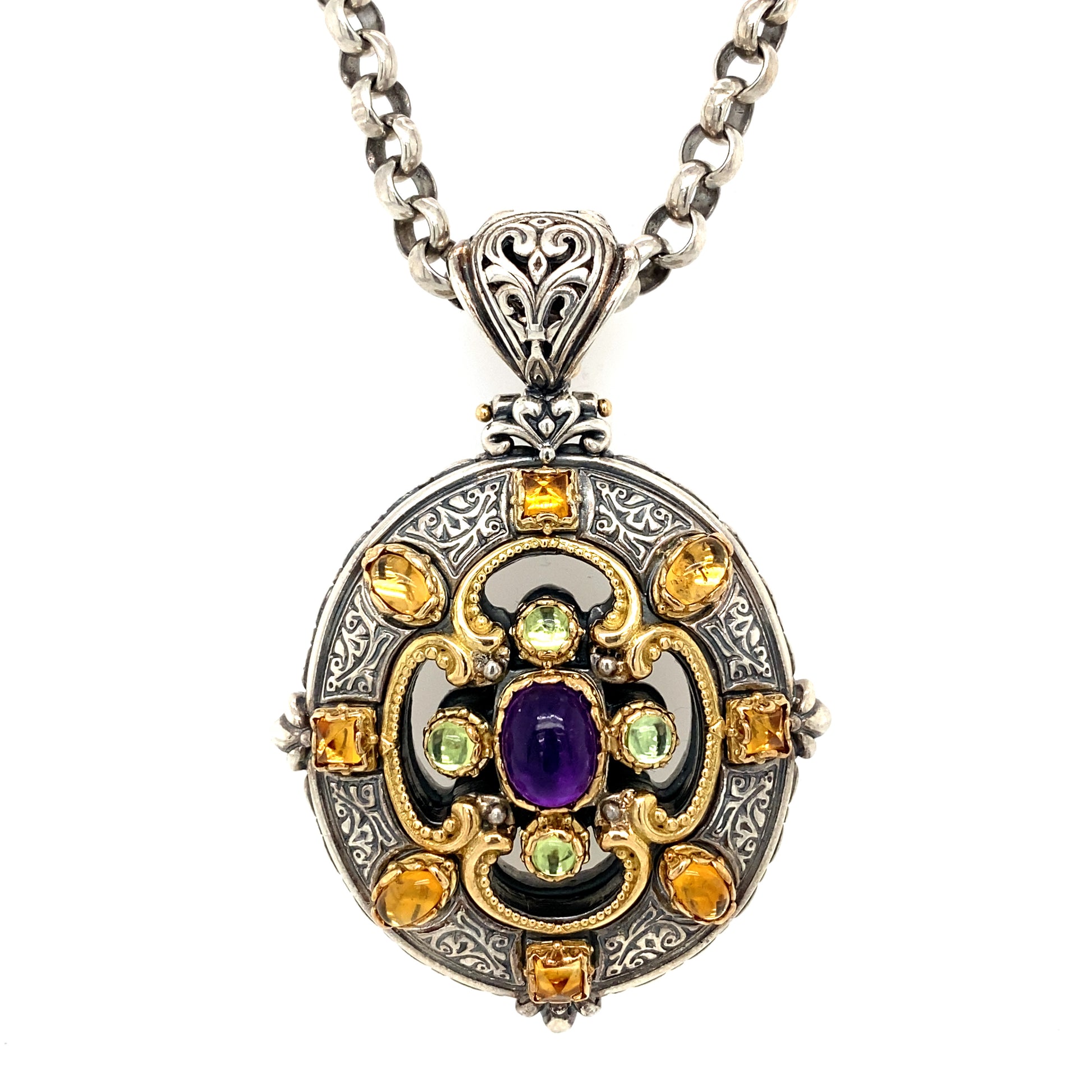 KONSTANTINO Multi-Gemstone Oval Pendant and Chain in Sterling Silver/1 –  The Verma Group