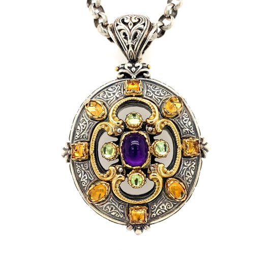 KONSTANTINO Multi-Gemstone Oval Pendant and Chain in Sterling Silver/18K Gold