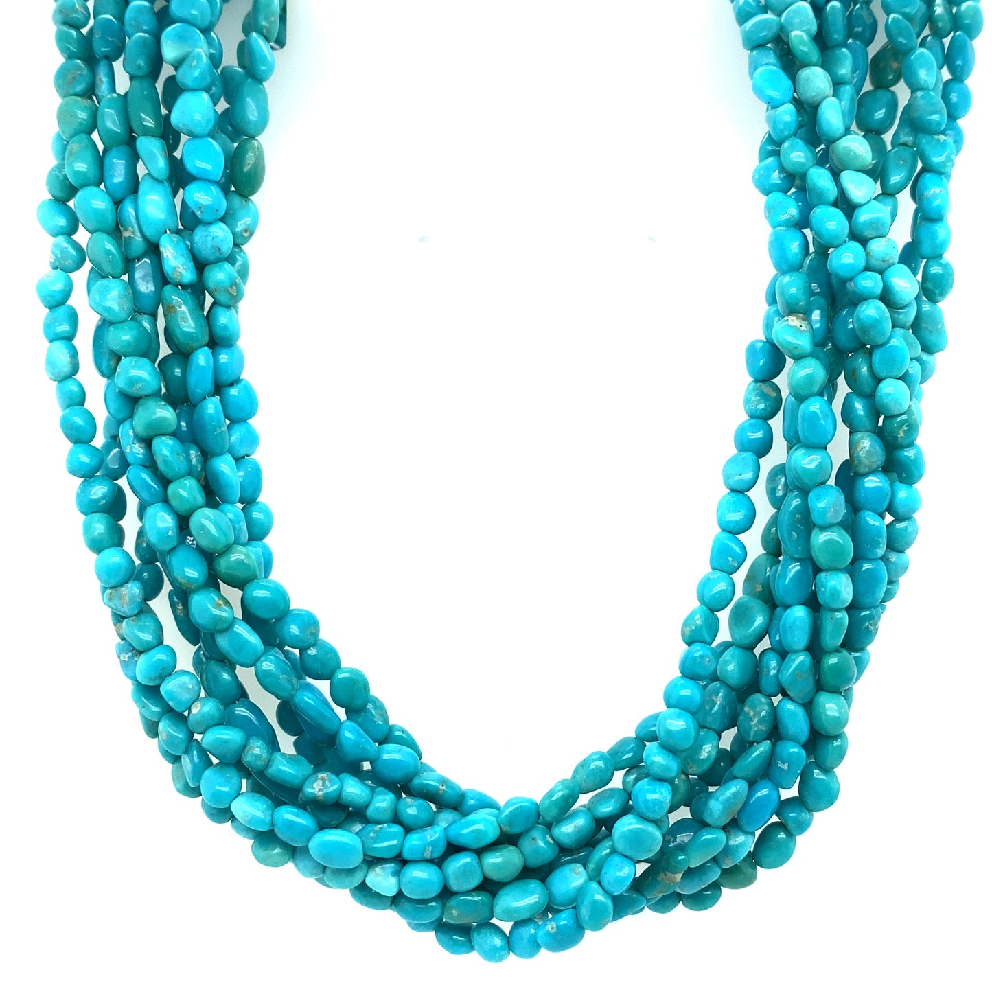 Circa 1970s Southwestern Multi Strand Turquoise Necklace in Sterling Silver