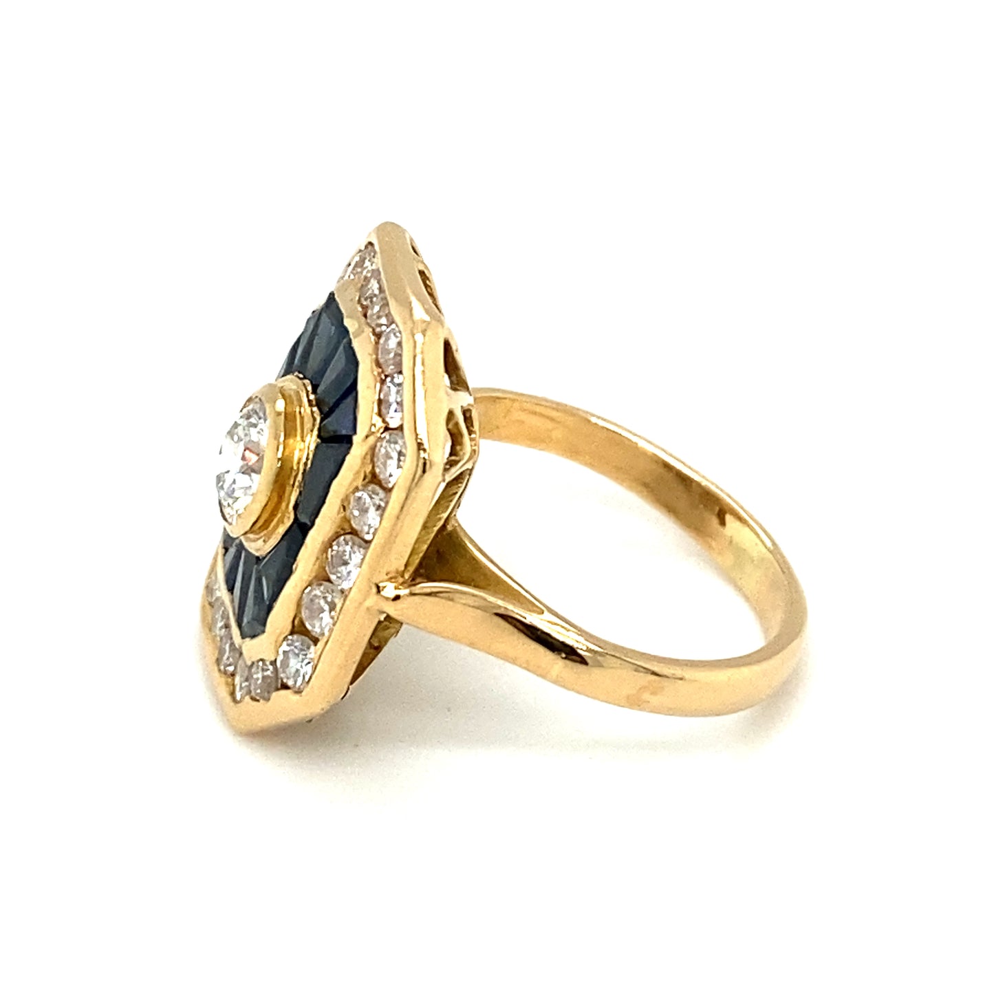 Circa 2000s Sapphire and Diamond Target Ring in 18k Gold