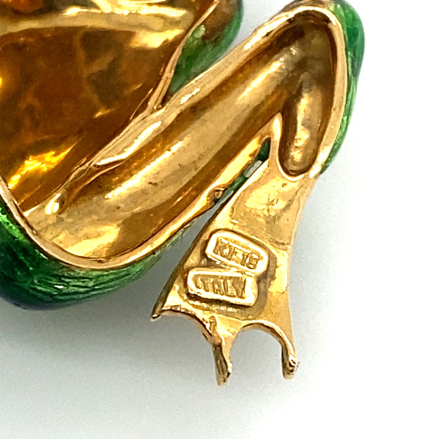 Circa 1960s Italian Enamel and Diamond Frog Brooch in 18K Gold