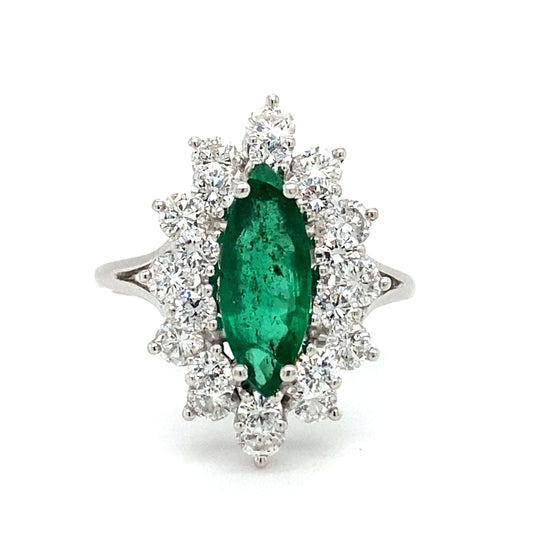 Circa 2000s 1.20ct Marquise Emerald Ring with 1.40CTW Diamonds in 18K White Gold