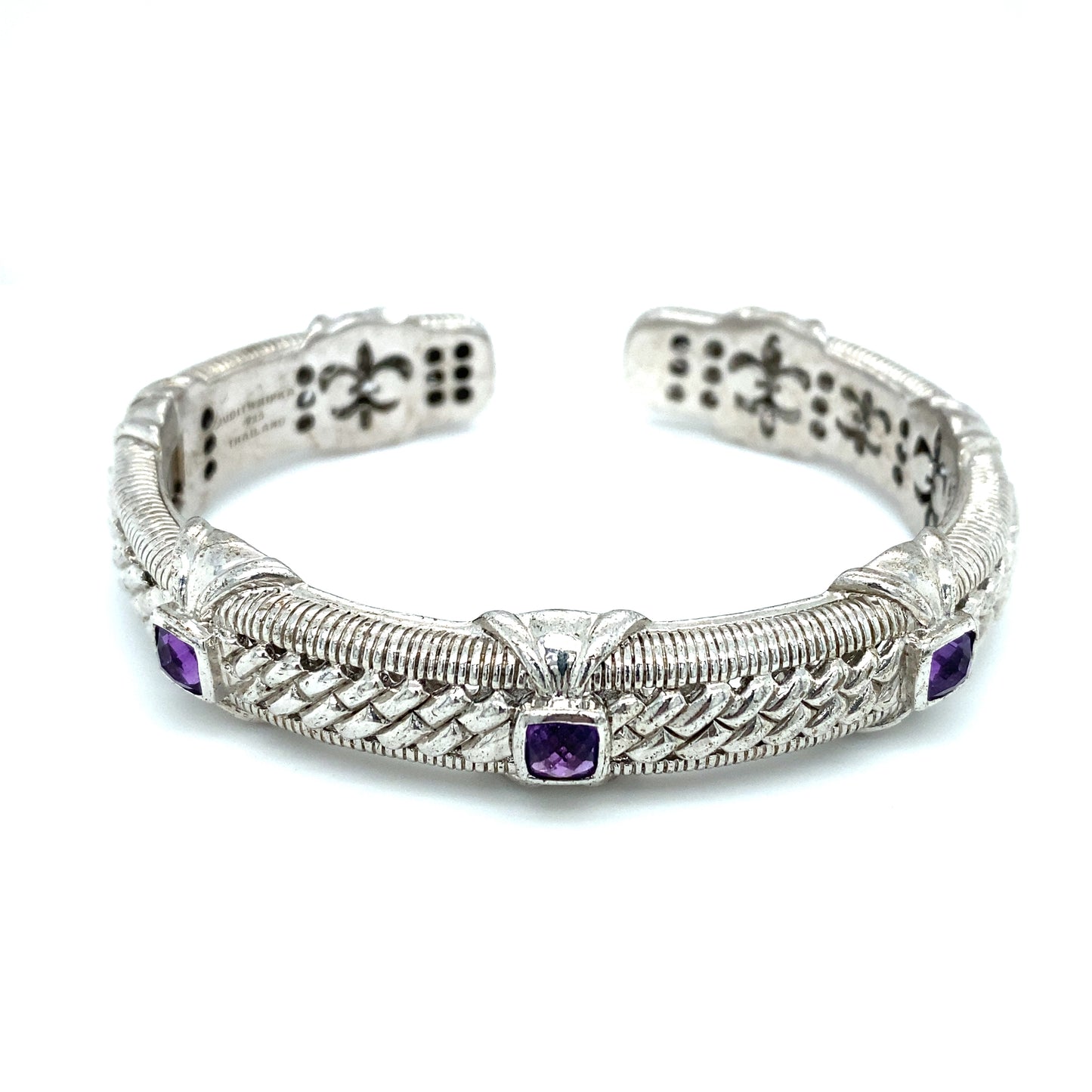 JUDITH RIPKA Hinged Cuff with Amethysts in Sterling Silver