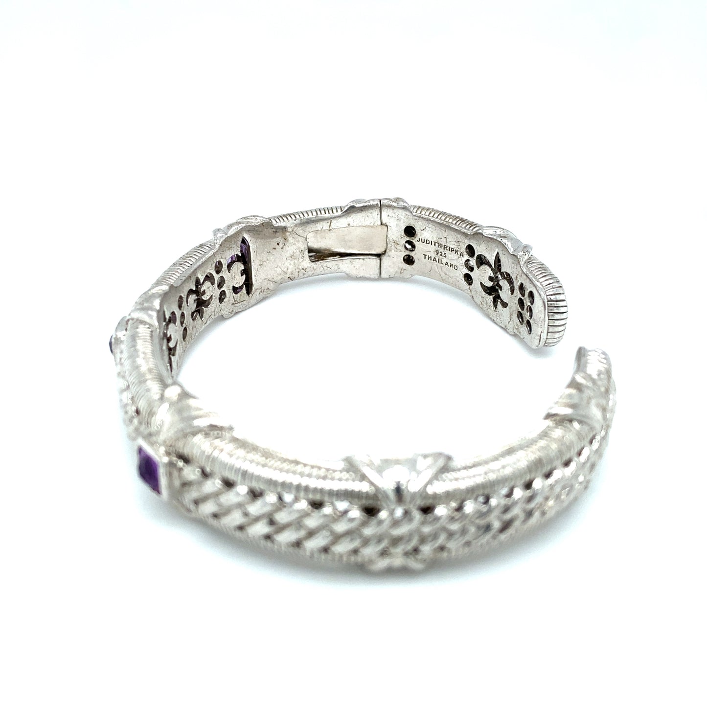 JUDITH RIPKA Hinged Cuff with Amethysts in Sterling Silver
