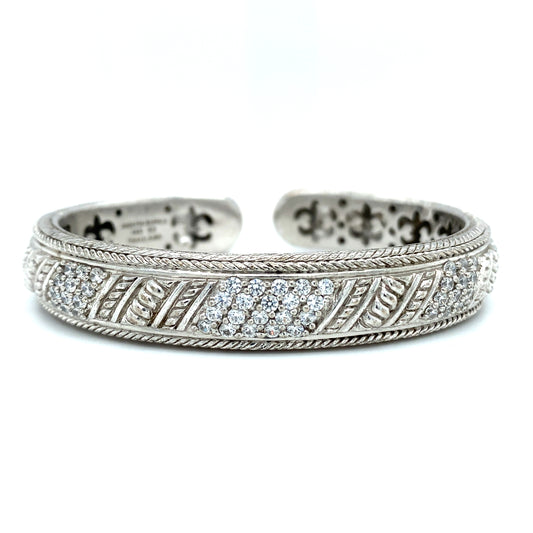 JUDITH RIPKA Hinged Cuff with CZ Stones in Sterling Silver
