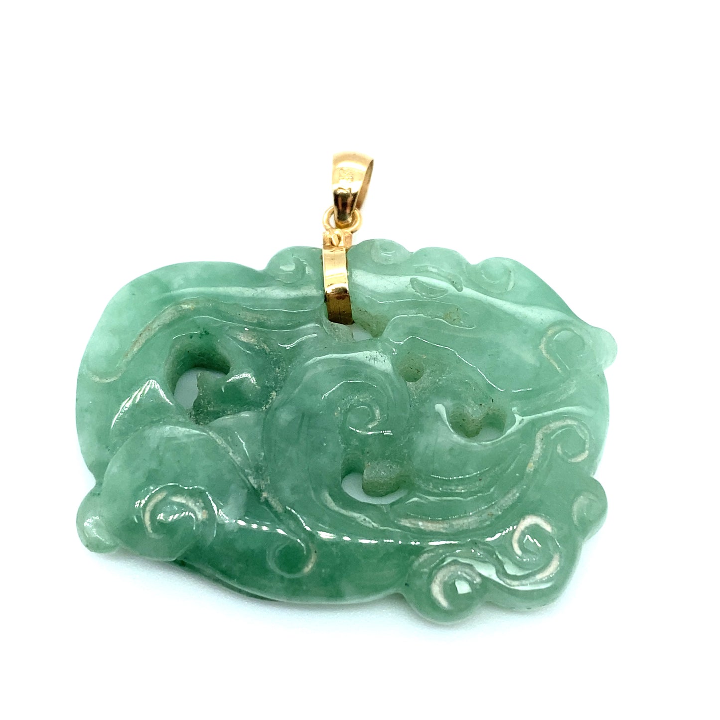 Circa 2000s Green Jade Carving Pendant in 14K Gold