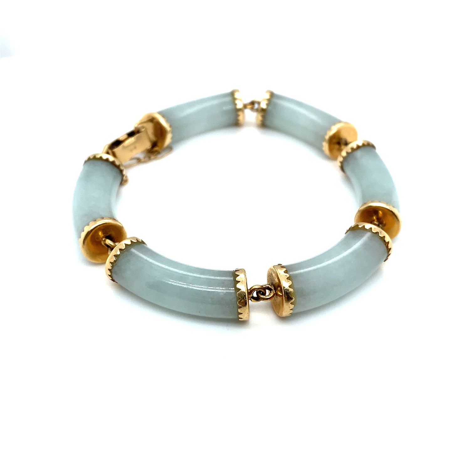 Circa 1980s Chinese White Jade Bar Link Bracelet in 14K Gold