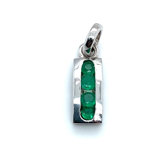 Circa 2000s Round Emerald Bar Pendant in 18K White Gold