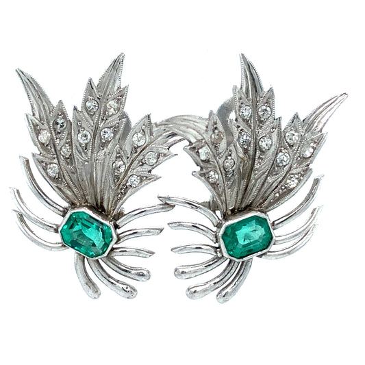 Circa 1960s Retro Style Earrings with Emeralds in 18K White Gold