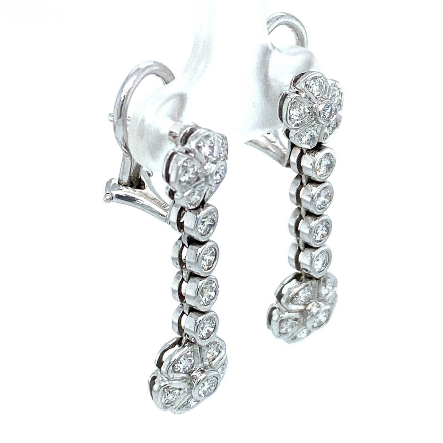 Circa 2000s Diamond Flower Drop Earrings in 18K White Gold