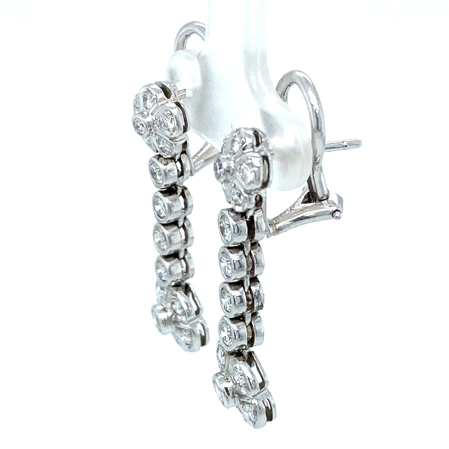 Circa 2000s Diamond Flower Drop Earrings in 18K White Gold