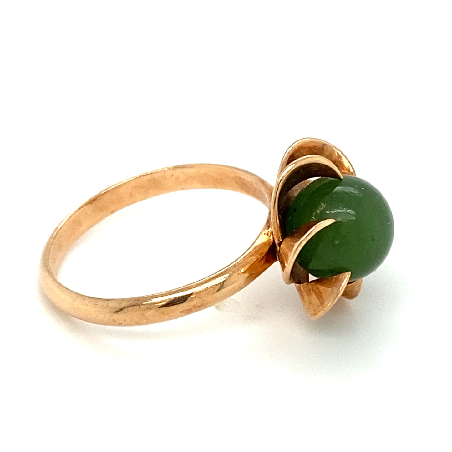 Circa 1950s Green Jade Flower Ring in 18K Gold