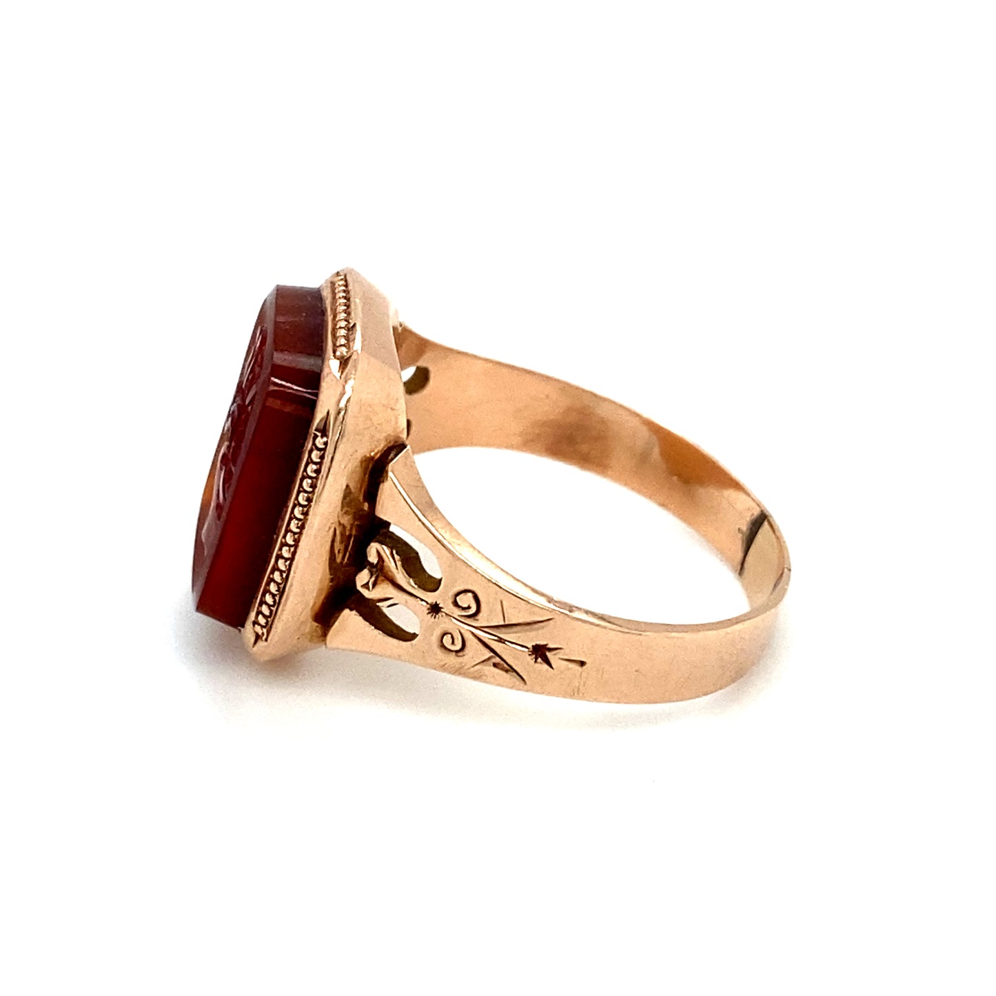 Circa 1910s Edwardian Carnelian Intaglio Ring in 14K Rose Gold