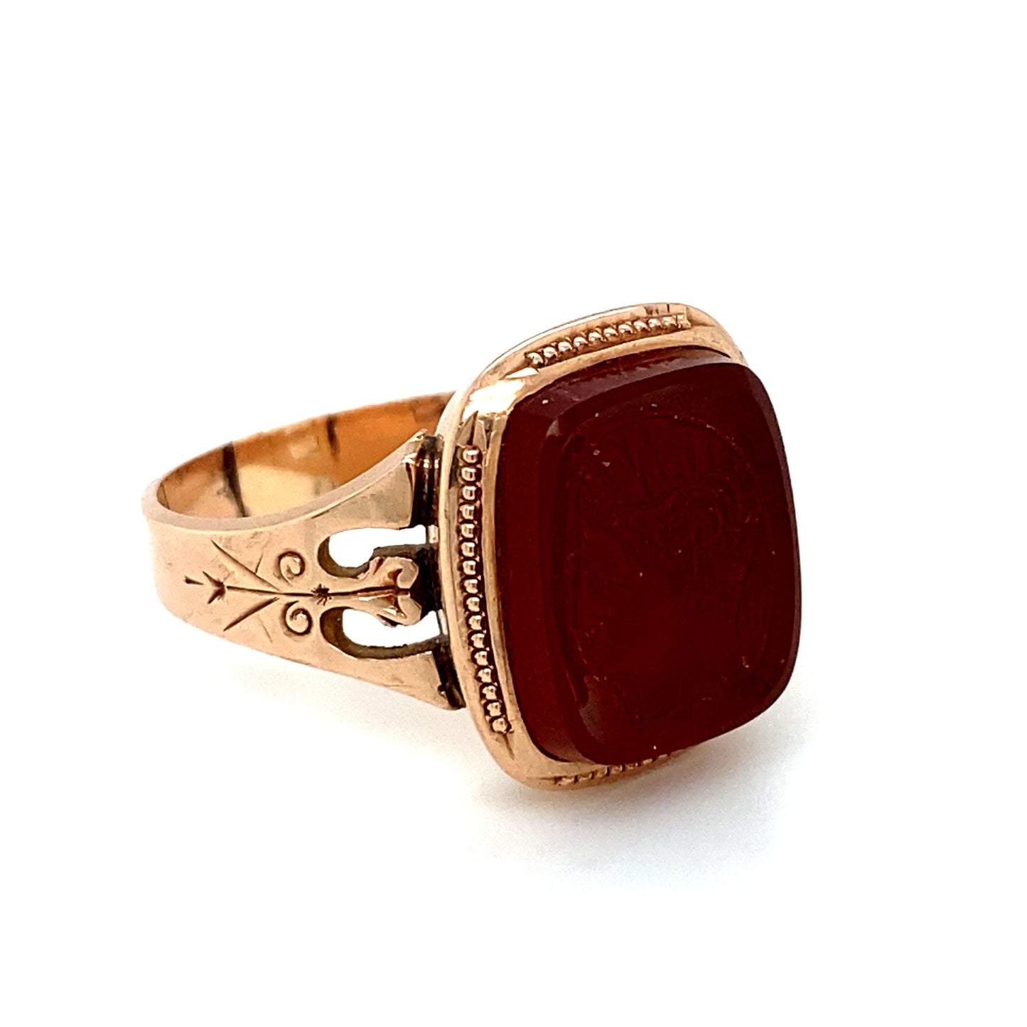 Circa 1910s Edwardian Carnelian Intaglio Ring in 14K Rose Gold