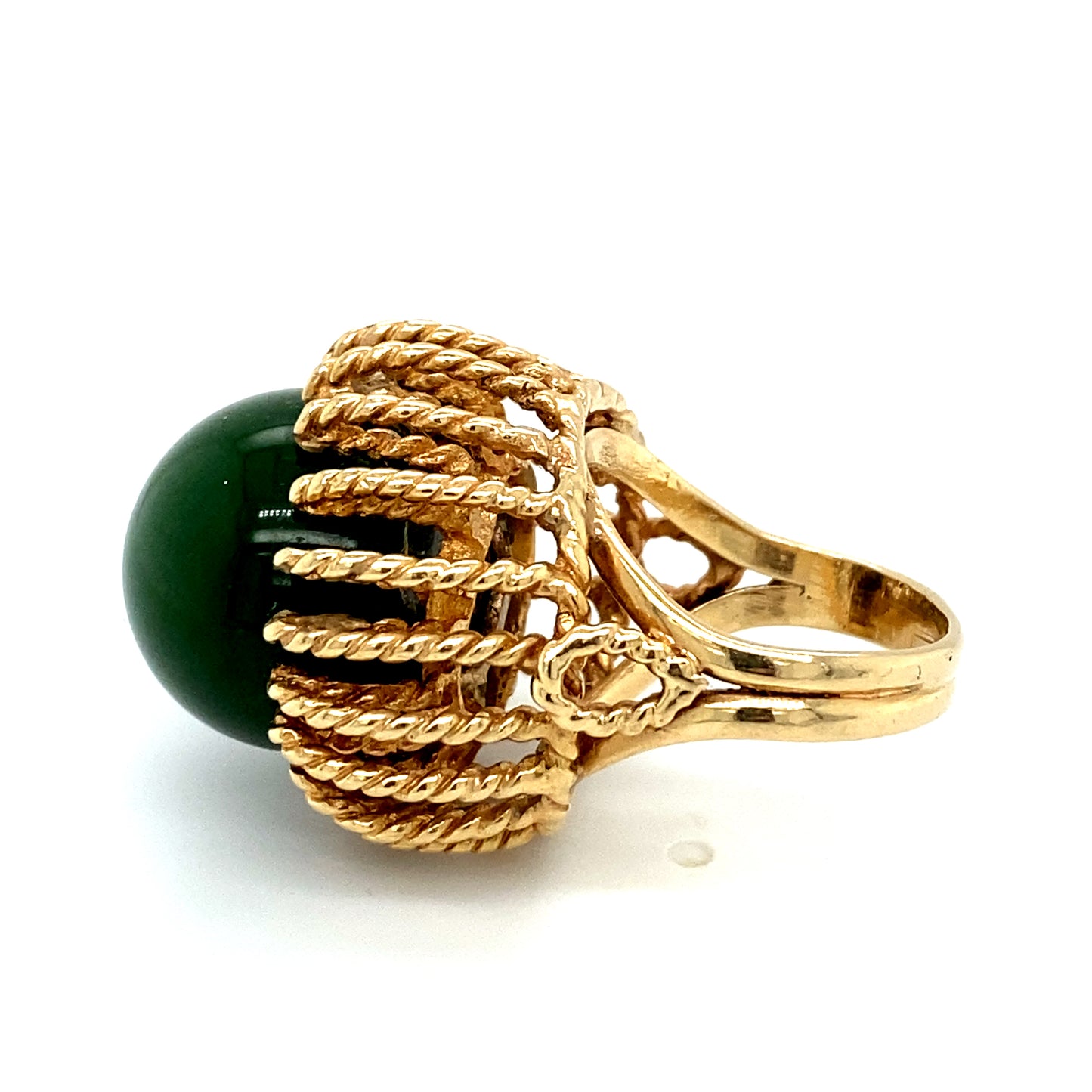 Circa 1960s Green Jade Cocktail Ring in 14K Gold