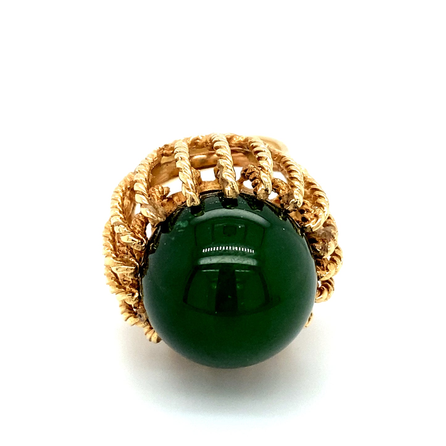 Circa 1960s Green Jade Cocktail Ring in 14K Gold