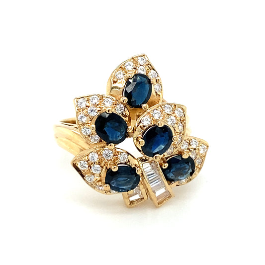 Circa 2000s Sapphire and Diamond Cocktail Ring in 14K Gold