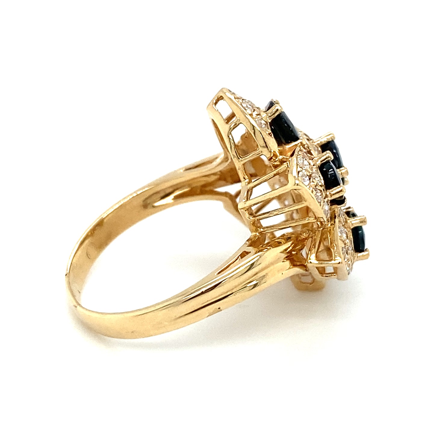 Circa 2000s Sapphire and Diamond Cocktail Ring in 14K Gold