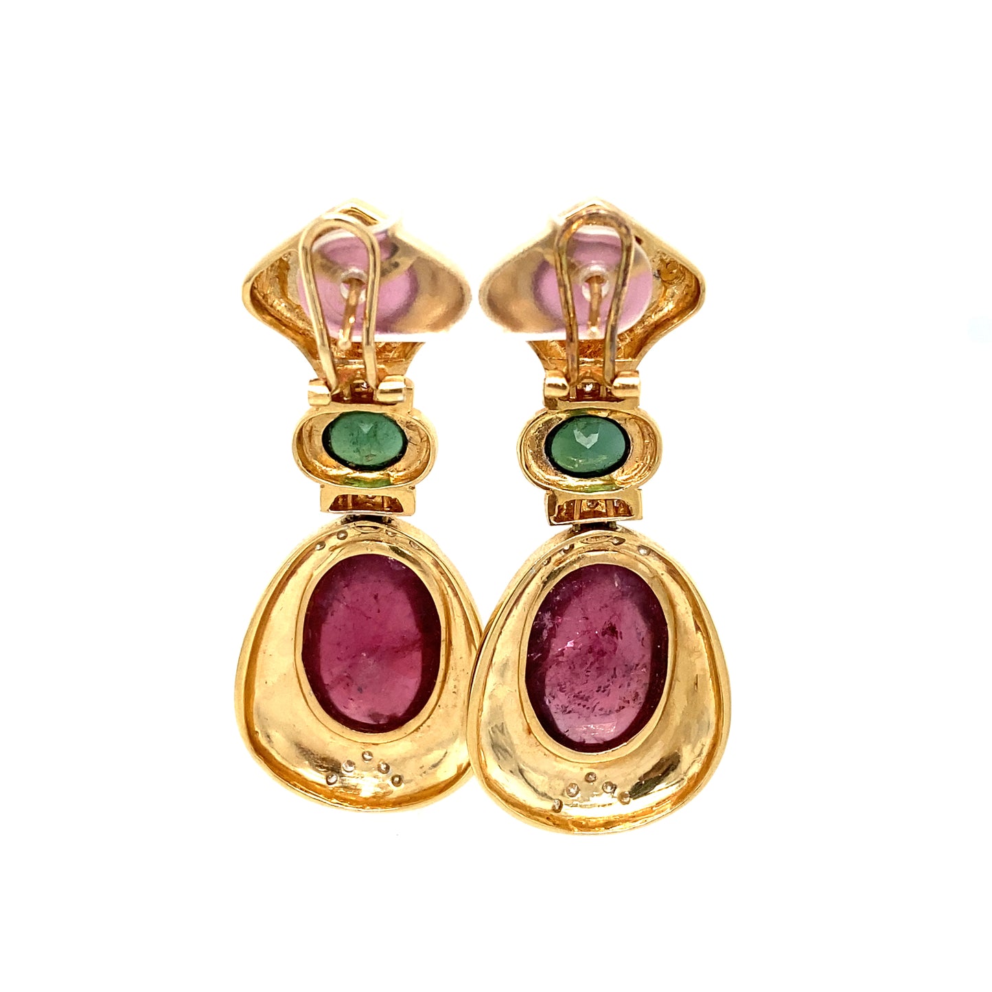 Circa 1980s Tourmaline and Diamond Dangle Earrings in 14K Gold