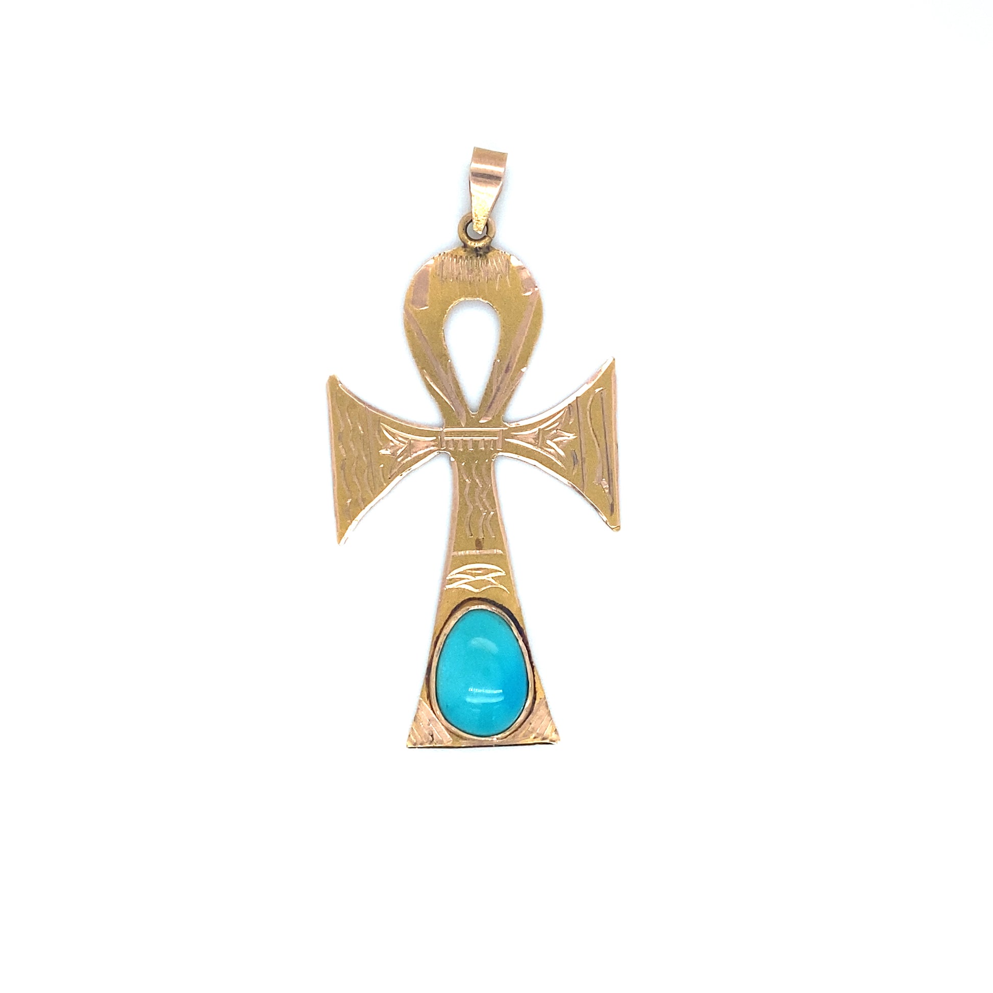 Circa 1970s Egyptian Ankh Turquoise Pendant in 18K Gold – The