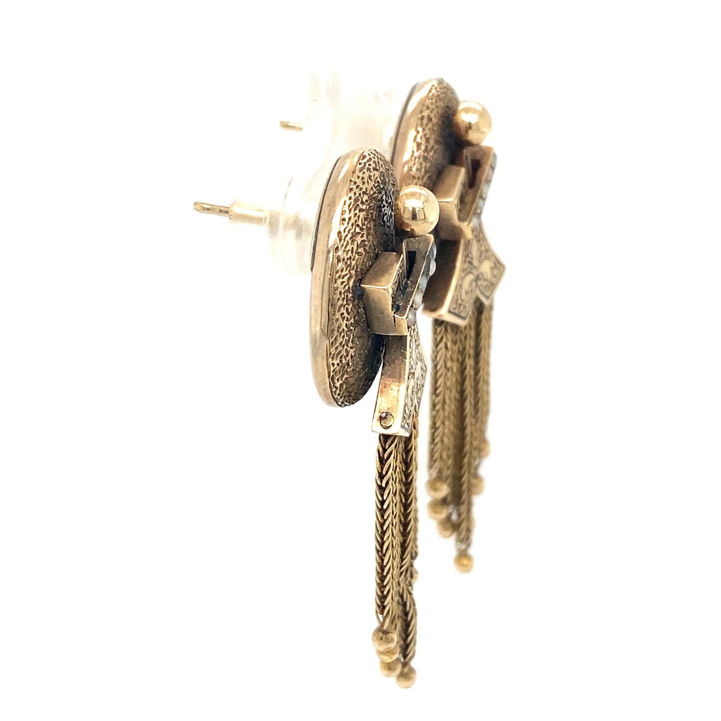 Circa 1870s Victorian Oval Seed Pearl Earrings with Tassels in 14K Gold