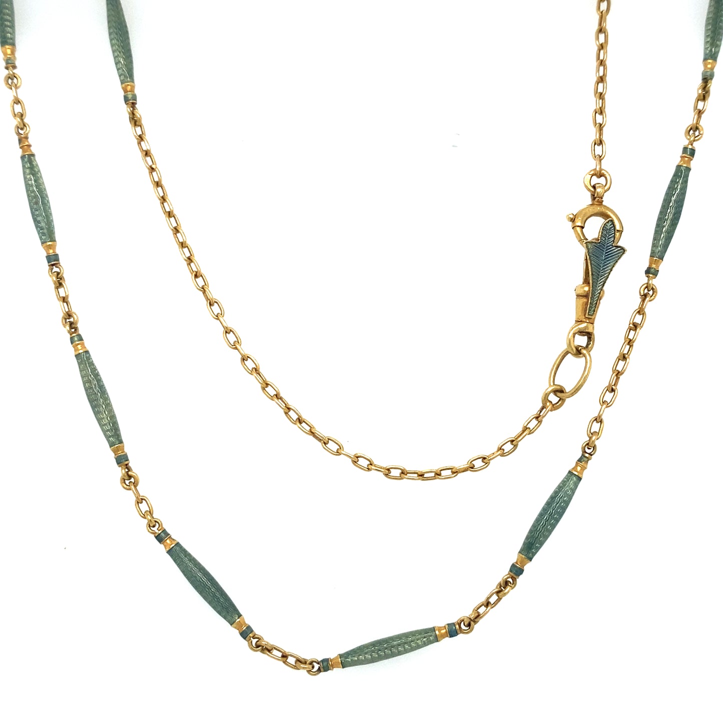 Circa 1890s Wilhelm Müller Guilloche Enamel Chain Necklace in 18K Gold