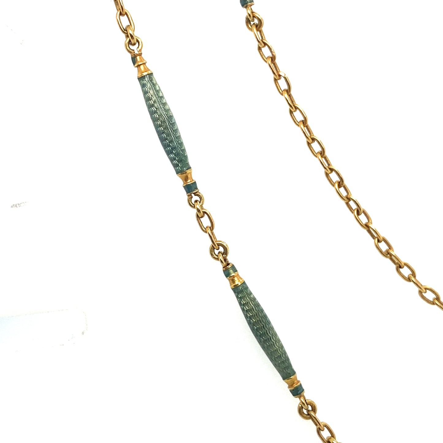 Circa 1890s Wilhelm Müller Guilloche Enamel Chain Necklace in 18K Gold