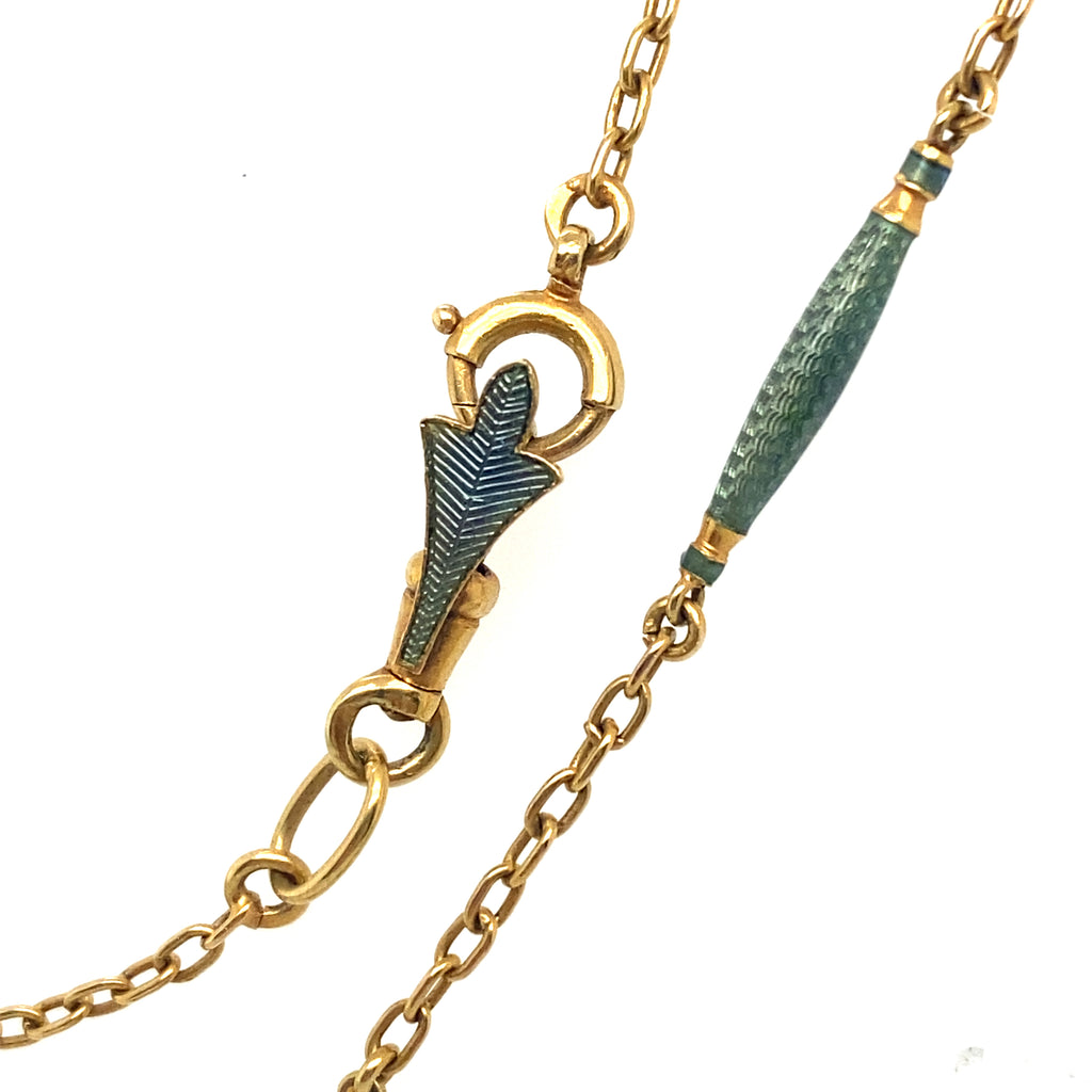 Circa 1890s Wilhelm Müller Guilloche Enamel Chain Necklace in 18K Gold ...