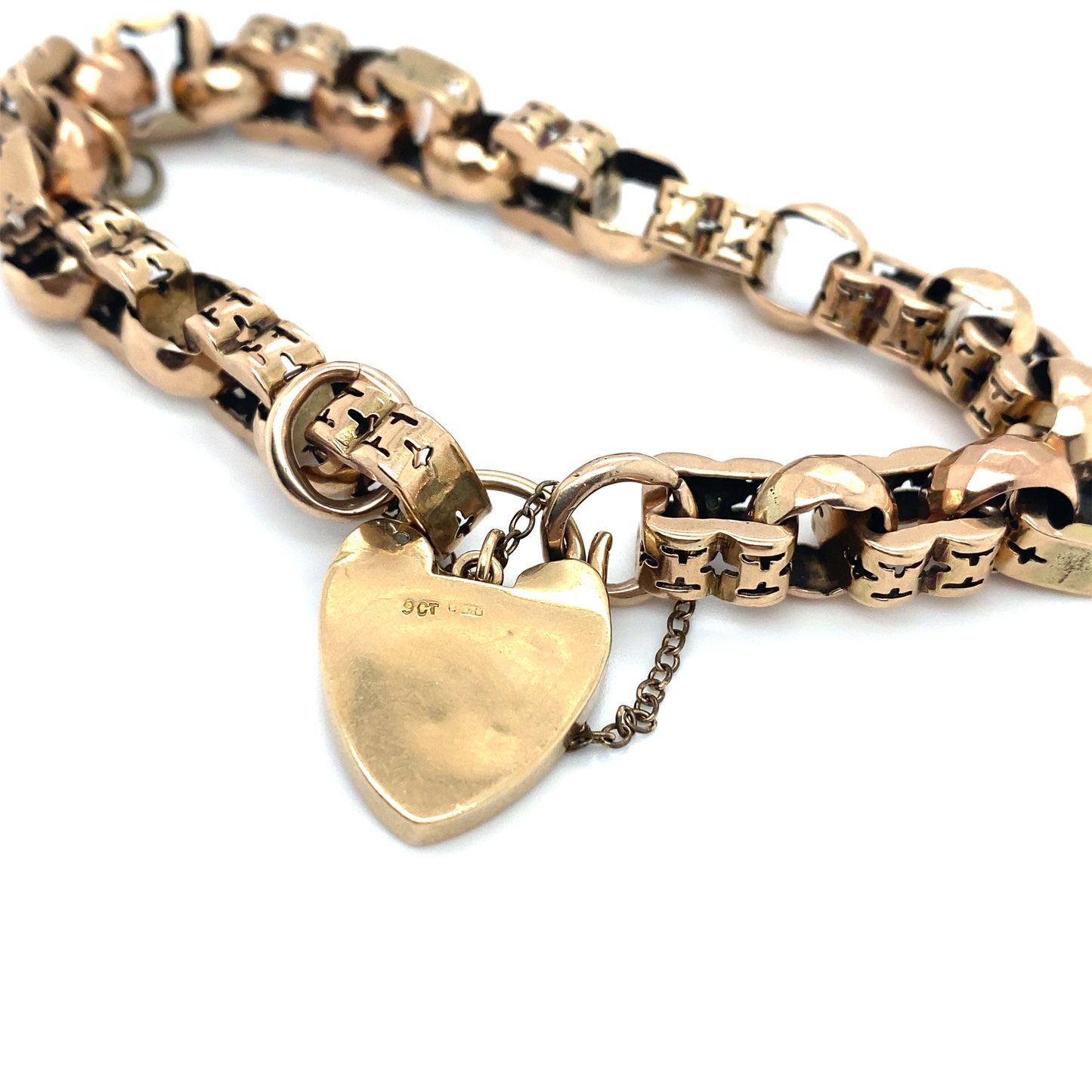 Edwardian Link Charm Bracelet with Heart Lock Charm in 9K Rose Gold