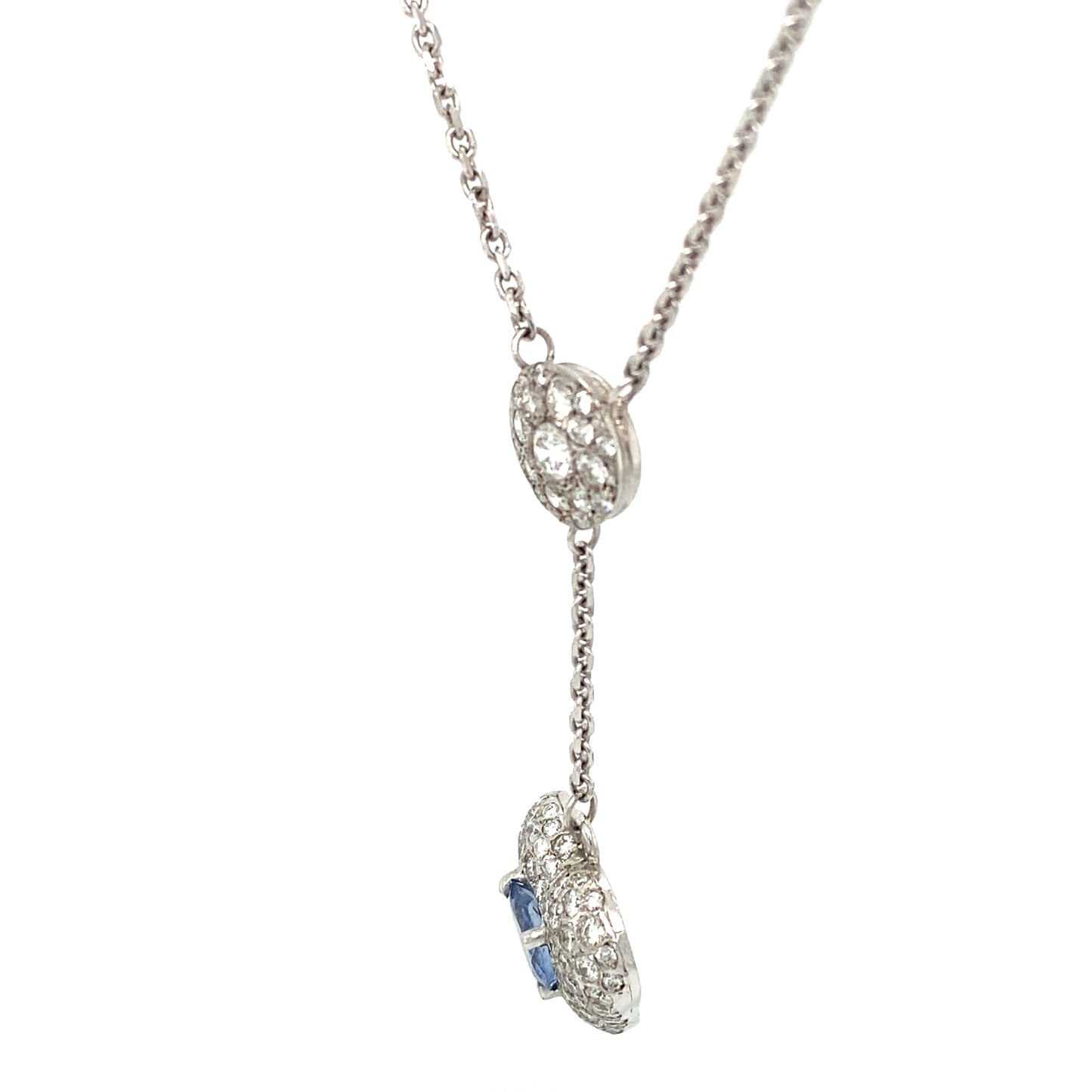 Circa 1980s 1.30ct Heart Cut Sapphire and Diamond Necklace in 14K White Gold