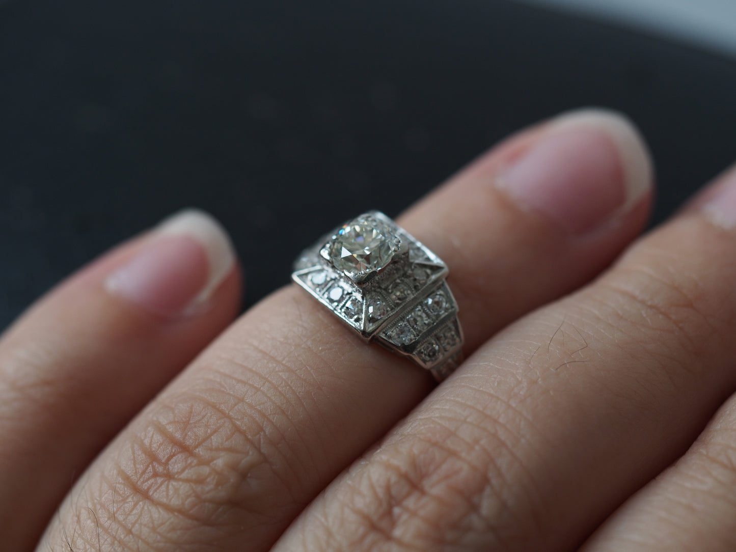1920 Art Deco Platinum Diamond Engagement Ring